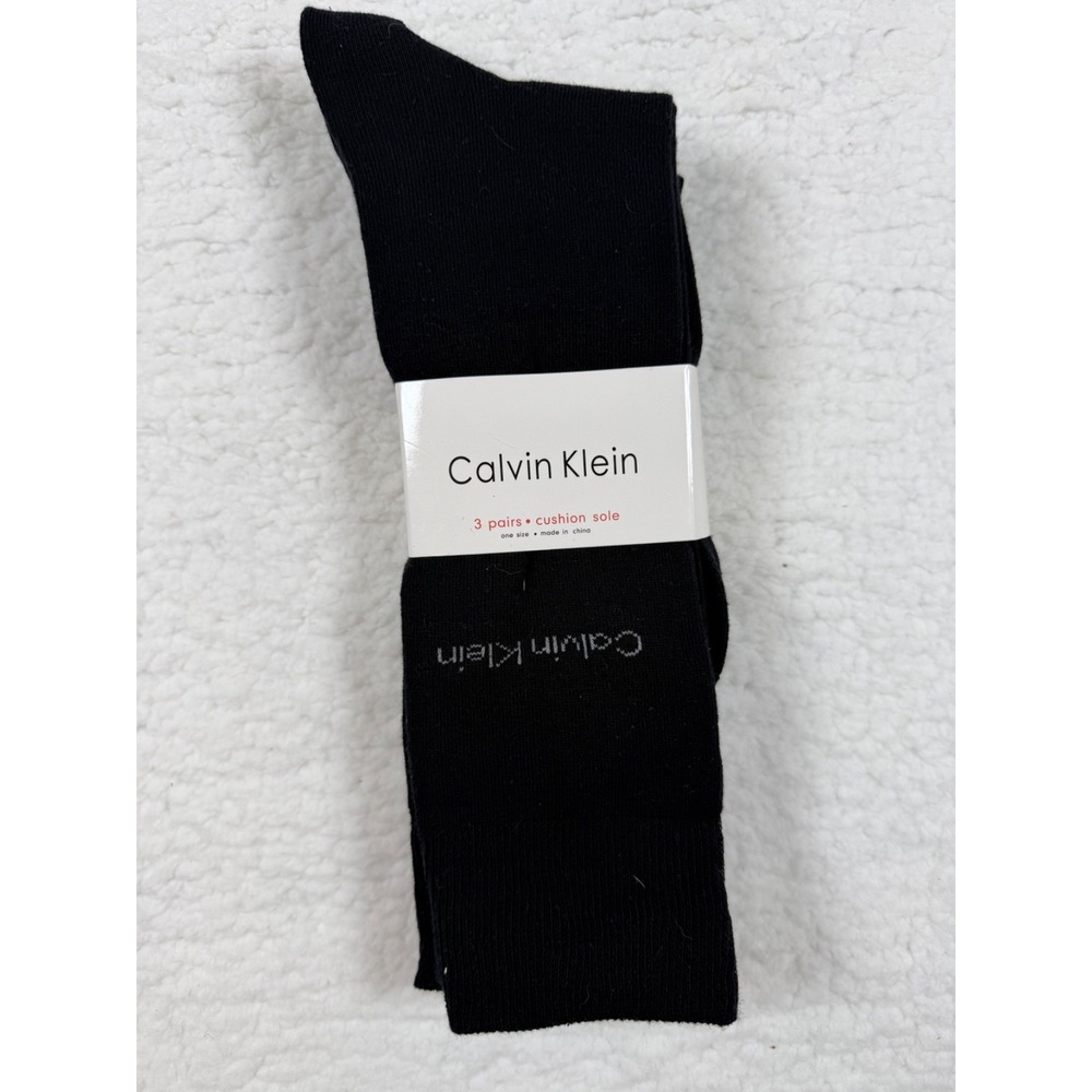 Calvin Klein Men's Black Crew Socks 3 Pack Cushion Sole Cotton US 7-12 NWT